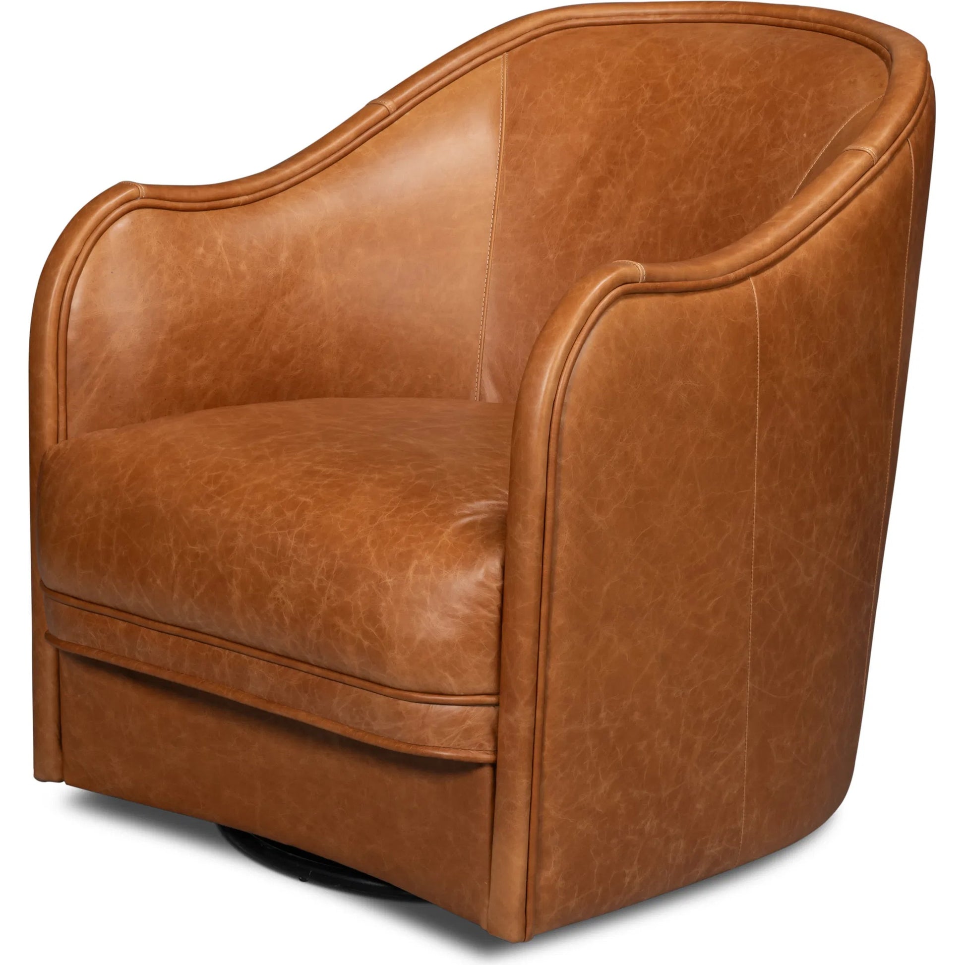 Braxton Leather Swivel Chair by Sarreid Ltd. in columbia brown. Made from wood, leather in a unique style.