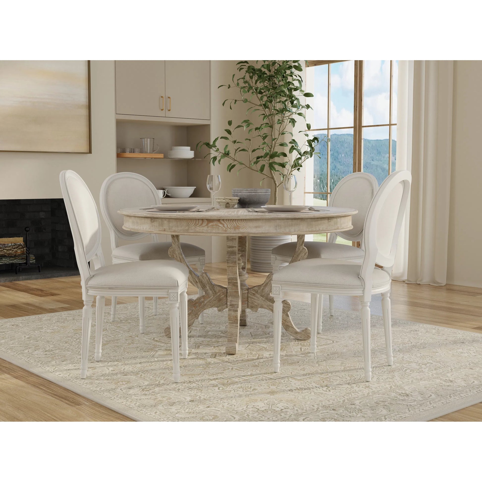 Oval Side Chair (Set of 2) by Sarreid Ltd. in cortina, performance cream. Made from walnut, performance fabric in a traditional style.