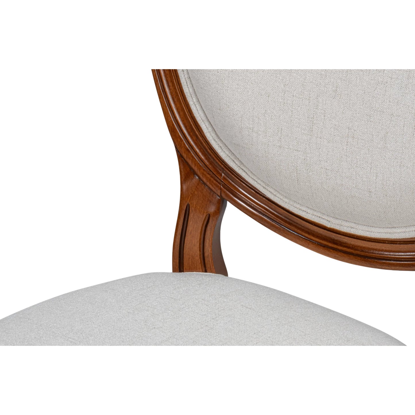 009 SI-2238707 | Closeup | Hugo Oval Side Chair (Set of 2) by Sarreid Ltd. in old world walnut, performance cream. Made from walnut, performance fabric in a traditional style.