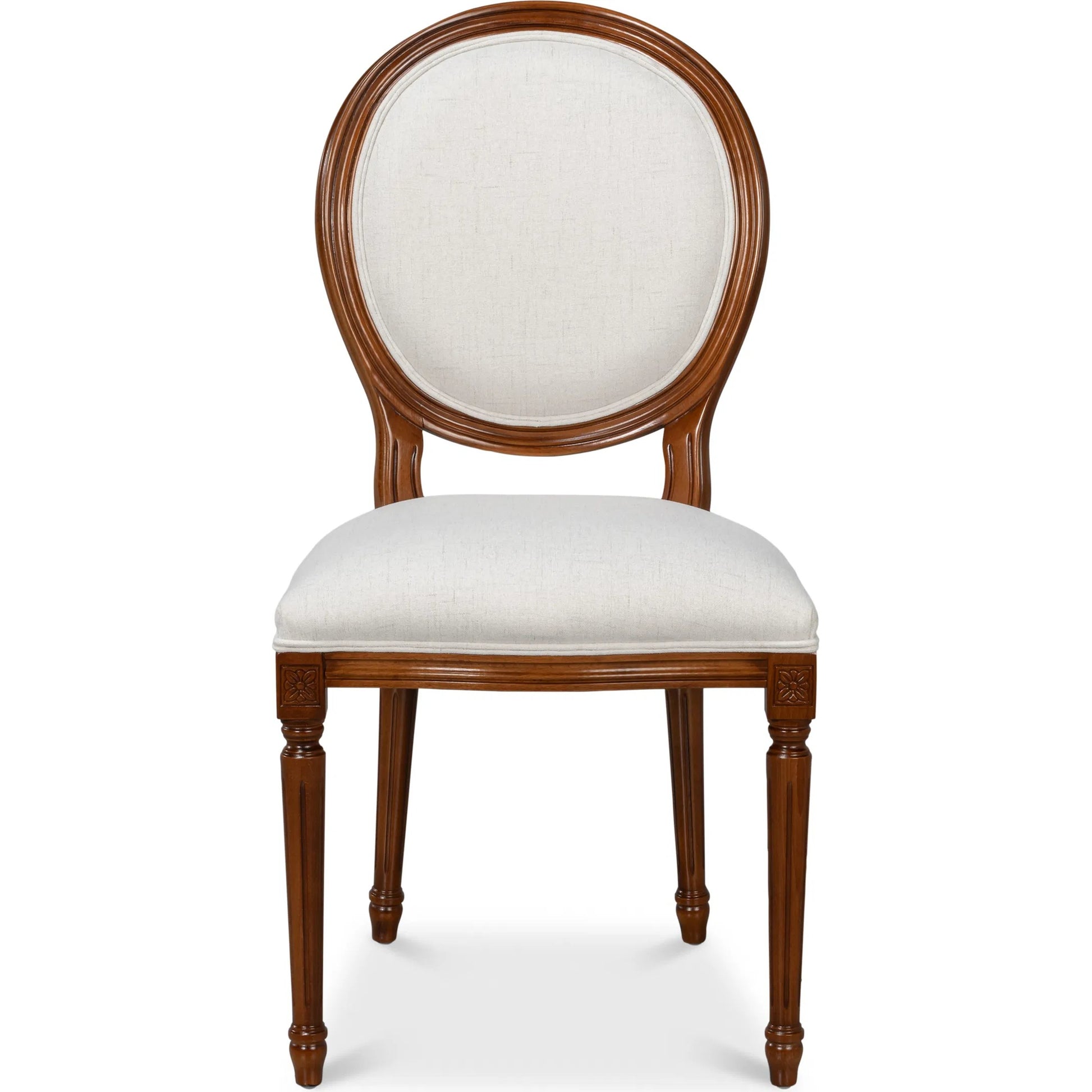 Hugo Oval Side Chair (Set of 2) by Sarreid Ltd. in old world walnut, performance cream. Made from walnut, performance fabric in a traditional style.