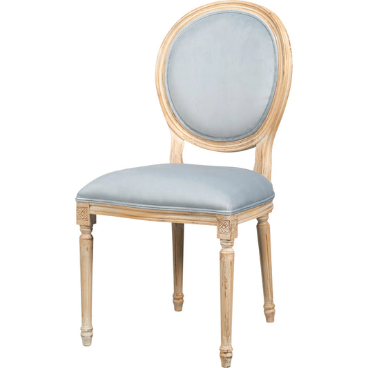 Hugo Oval Side Chair (Set of 2) by Sarreid Ltd. in antique oak, lt blue velvet. Made from unique in a unique style.