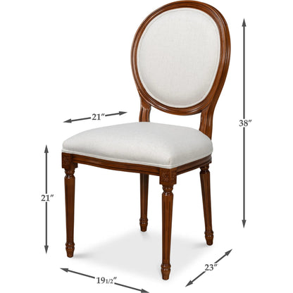 Hugo Oval Side Chair (Set of 2) by Sarreid Ltd. in old world walnut, performance cream. Made from walnut, performance fabric in a traditional style.