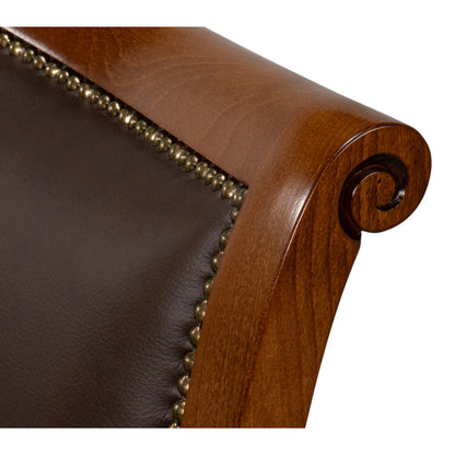 Camile Leather Side Chair by Sarreid Ltd. in sierra brown and old world walnut. Made from leather, walnut in a unique style.