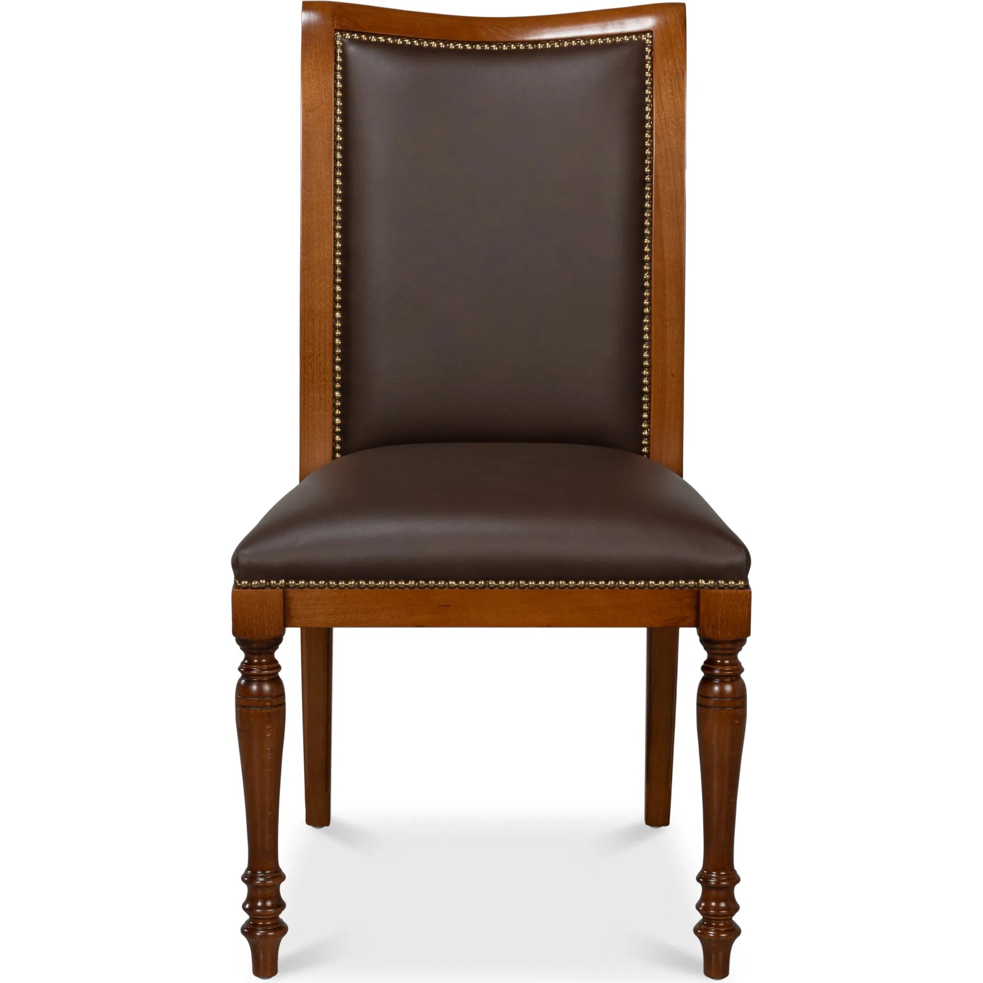 Camile Leather Side Chair by Sarreid Ltd. in sierra brown and old world walnut. Made from leather, walnut in a unique style.