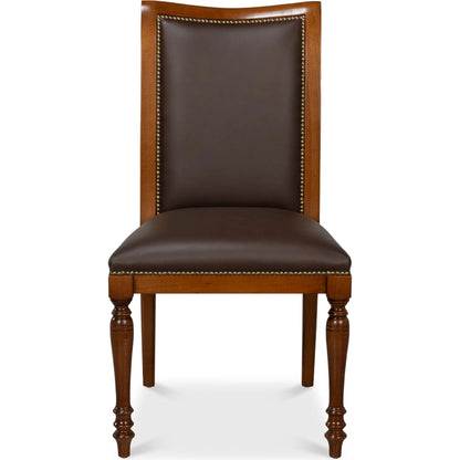Camile Leather Side Chair by Sarreid Ltd. in sierra brown and old world walnut. Made from leather, walnut in a unique style.