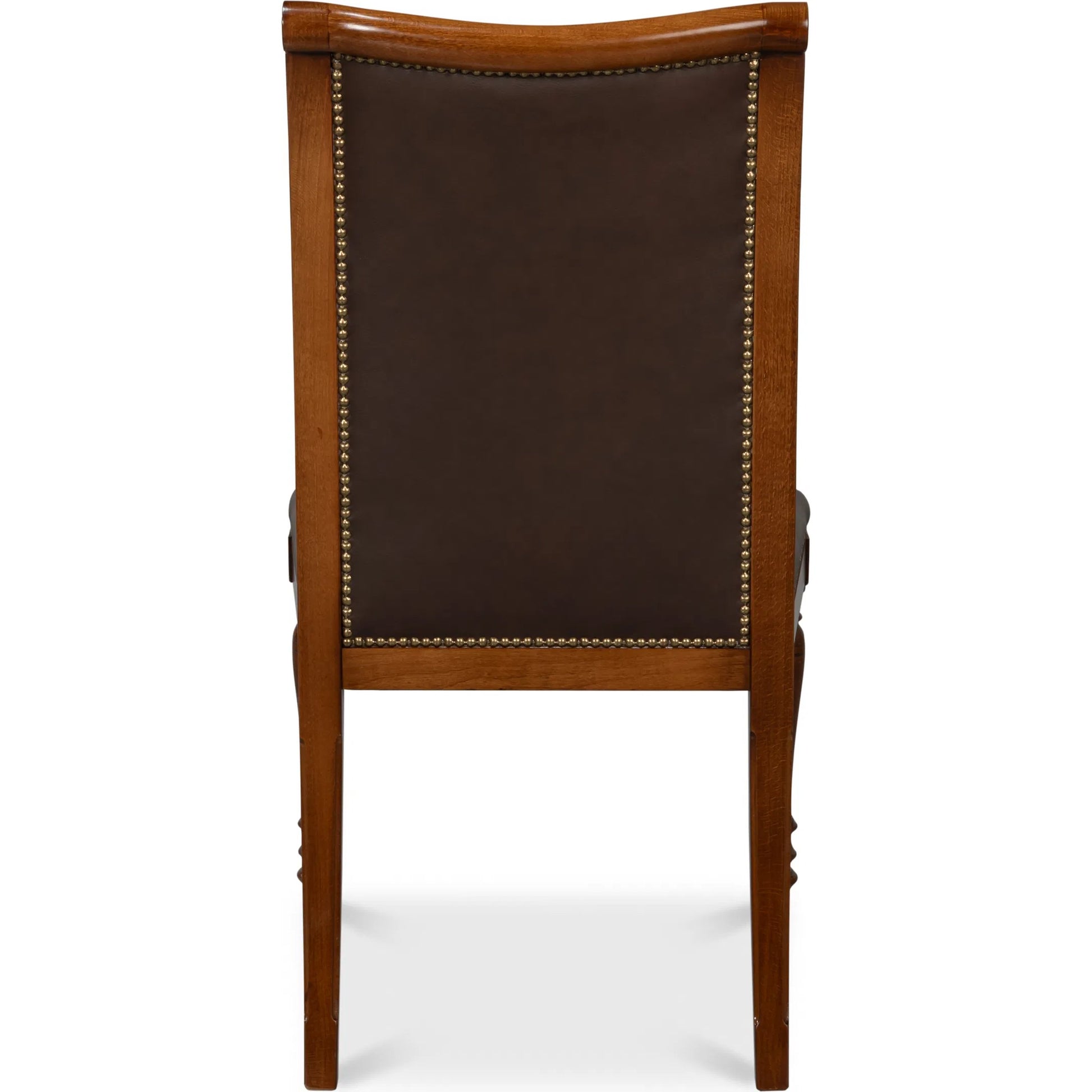 Camile Leather Side Chair by Sarreid Ltd. in sierra brown and old world walnut. Made from leather, walnut in a unique style.