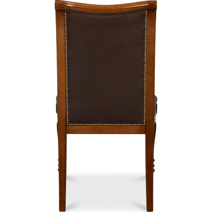 Camile Leather Side Chair by Sarreid Ltd. in sierra brown and old world walnut. Made from leather, walnut in a unique style.