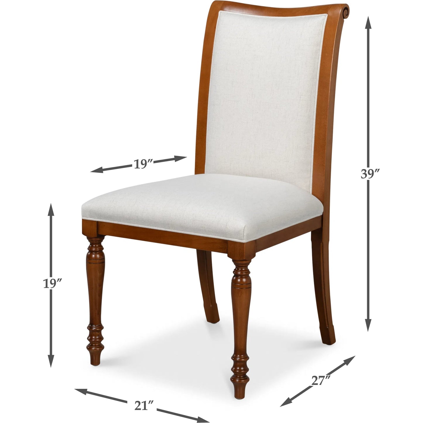 003 SI-2238709 | Additional Silo | Polk Fabric Side Chair (Set of 2) by Sarreid Ltd. in cream fabric, old world walnut. Made from walnut, fabric in a traditional style.