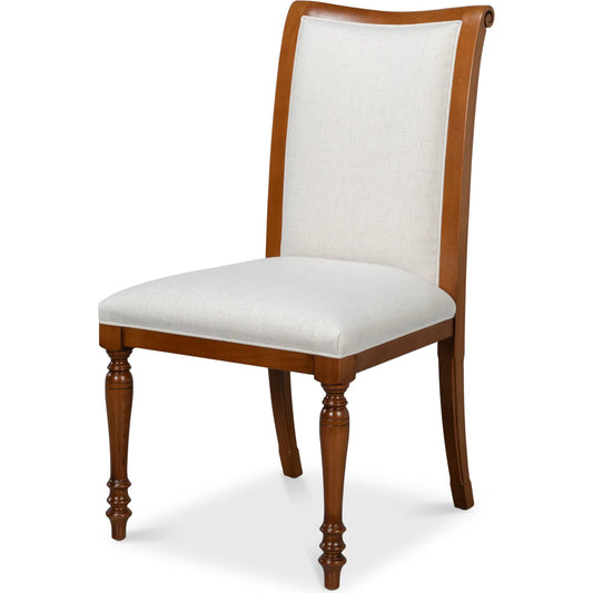 Polk Fabric Side Chair by Sarreid Ltd. in cream fabric, old world walnut. Made from walnut, fabric in a unique style.