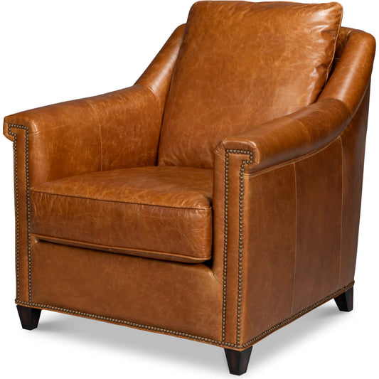 Vandike Arm Chair by Sarreid Ltd. in cuba brown. Made from leather in a unique style.