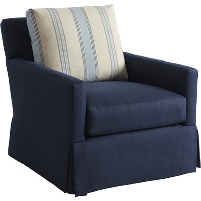 Harlow Swivel Chair by Barclay Butera in navy. Made from unique in a traditional style.