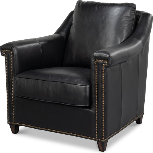 Vandike Arm Chair by Sarreid Ltd.. Made from leather, gold nailhead trim in a traditional style.