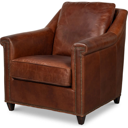 Vandike Arm Chair by Sarreid Ltd.. Made from leather, gold nailhead trim in a traditional style.