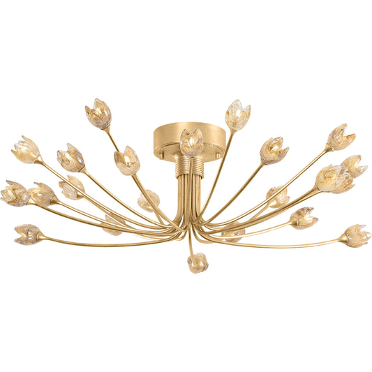 Falkirk Semi Flush by Hudson Valley in vintage gold leaf. Made from iron in a unique style.