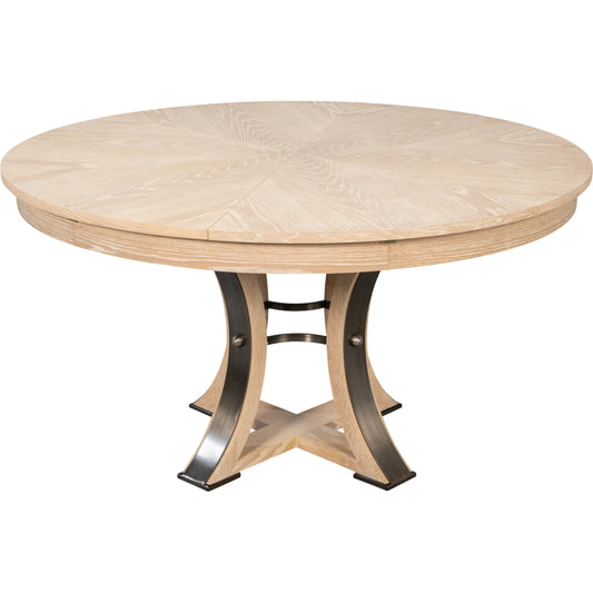Tower Jupe Dining Table by Sarreid Ltd. in oak, textured iron. Made from oak, textured iron in a transitional style.
