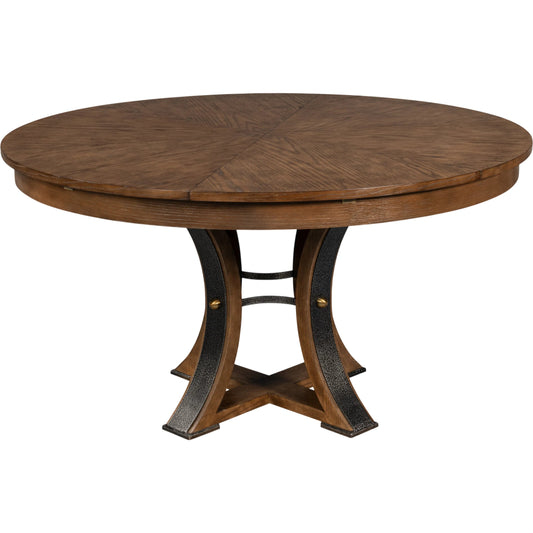 Tower Jupe Dining Table by Sarreid Ltd. in oak, textured iron. Made from oak, textured iron in a transitional style.