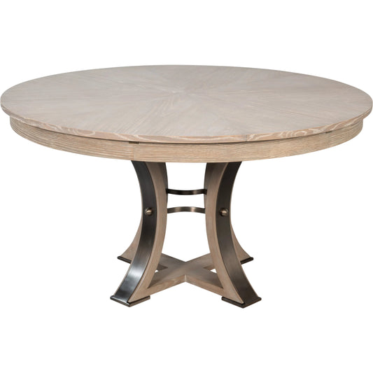 Tower Jupe Dining Table by Sarreid Ltd. in oak, textured iron. Made from oak, textured iron in a transitional style.