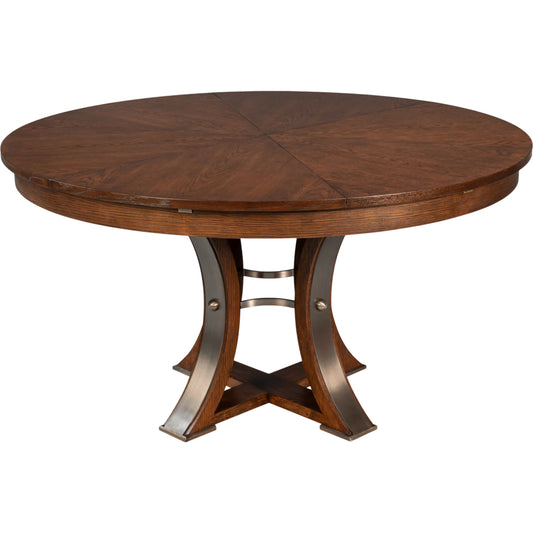Tower Jupe Dining Table by Sarreid Ltd. in oak, textured iron. Made from oak, textured iron in a transitional style.