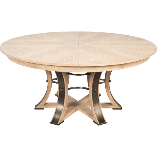 Tower Jupe Dining Table by Sarreid Ltd. in oak, textured iron. Made from oak, textured iron in a transitional style.