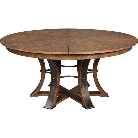 Tower Jupe Dining Table by Sarreid Ltd. in oak, textured iron. Made from oak, textured iron in a transitional style.