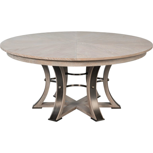 Tower Jupe Dining Table by Sarreid Ltd. in oak, textured iron. Made from oak, textured iron in a transitional style.
