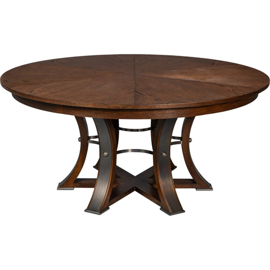 Tower Jupe Dining Table by Sarreid Ltd. in oak, textured iron. Made from oak, textured iron in a transitional style.
