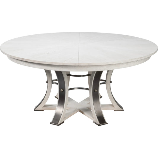 Tower Jupe Dining Table by Sarreid Ltd. in oak, textured iron. Made from oak, textured iron in a transitional style.