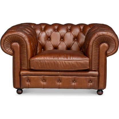 Savile Leather Chair by Sarreid Ltd. in britian green. Made from rubber wood legs, leather in a traditional style.