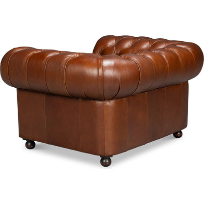 Savile Leather Chair by Sarreid Ltd. in britian green. Made from rubber wood legs, leather in a traditional style.