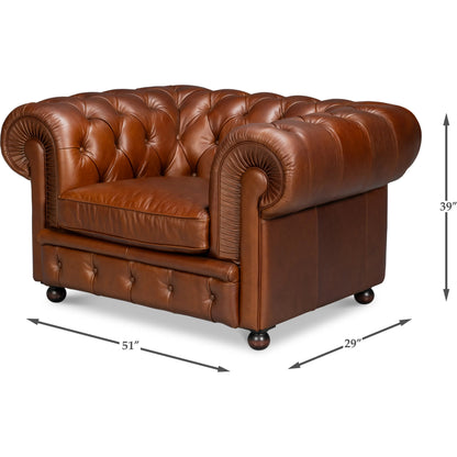 Savile Leather Chair by Sarreid Ltd. in britian green. Made from rubber wood legs, leather in a traditional style.