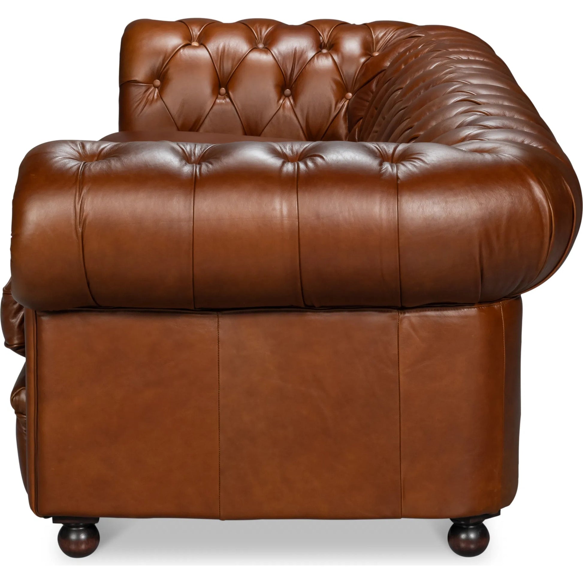 Savile Leather Sofa by Sarreid Ltd. in rubber wood legs, leather, marseile dark brown. Made from rubber wood legs, leather in a traditional style.