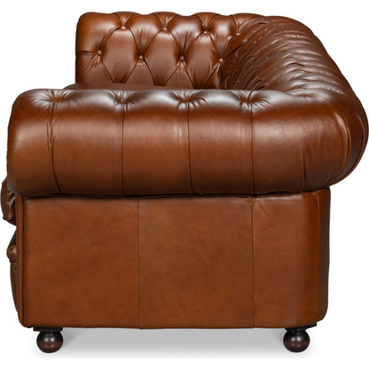 Savile Leather Sofa by Sarreid Ltd. in rubber wood legs, leather, marseile dark brown. Made from rubber wood legs, leather in a traditional style.