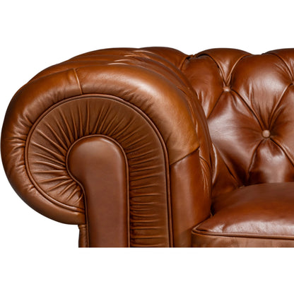 Savile Leather Sofa by Sarreid Ltd. in rubber wood legs, leather, marseile dark brown. Made from rubber wood legs, leather in a traditional style.