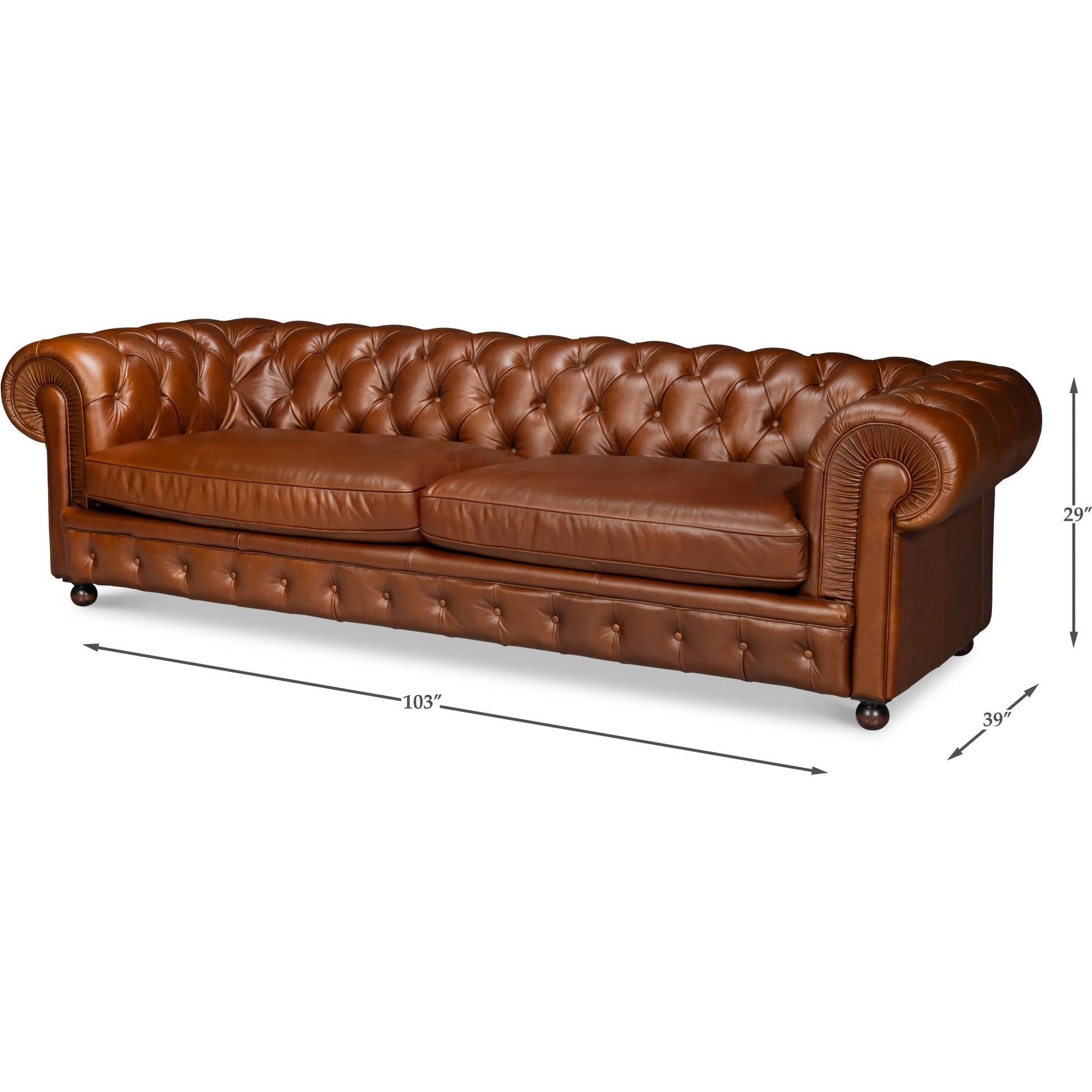 Savile Leather Sofa by Sarreid Ltd. in rubber wood legs, leather, marseile dark brown. Made from rubber wood legs, leather in a traditional style.