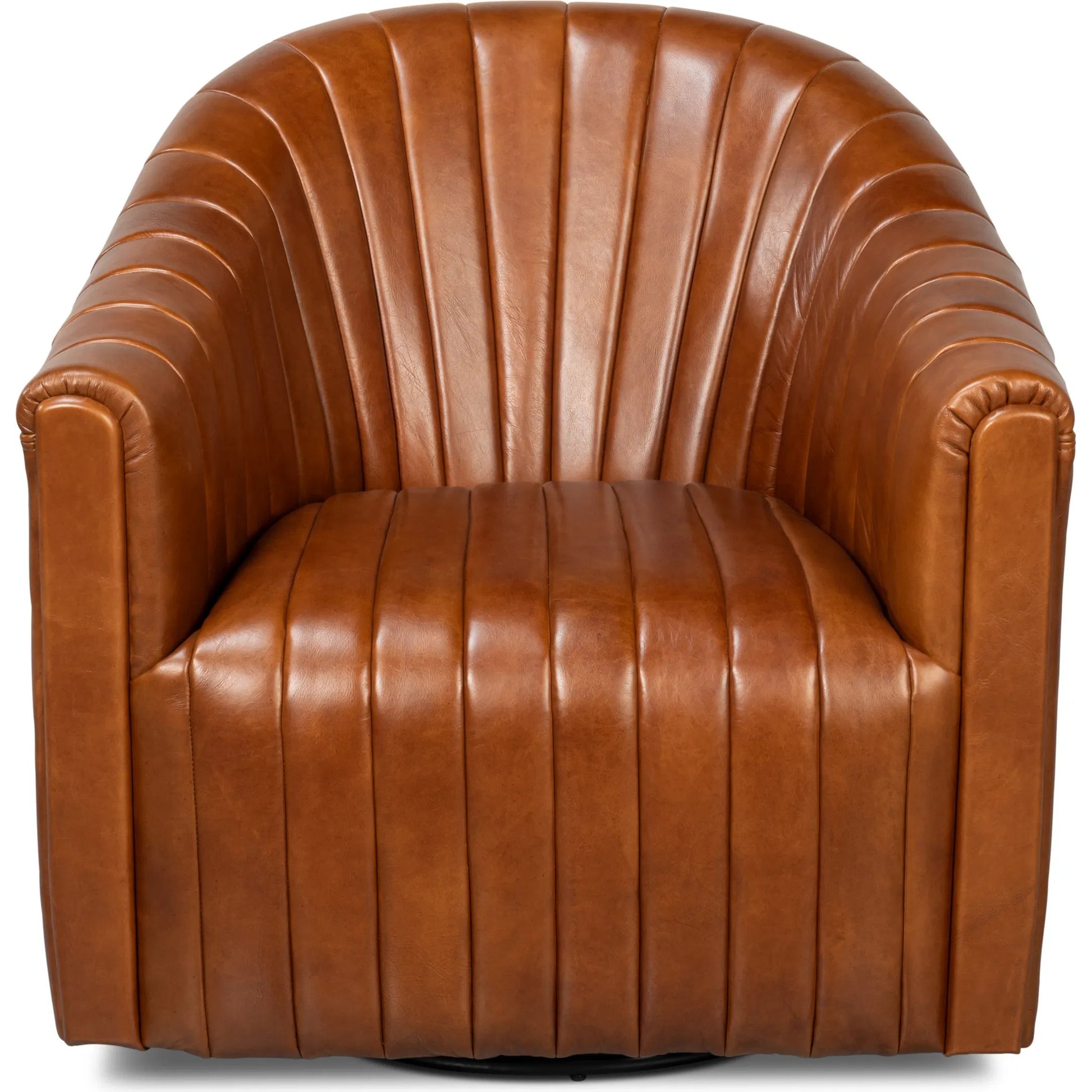 Essex Swivel Chair by Sarreid Ltd.. Made from cow leather in a traditional style.
