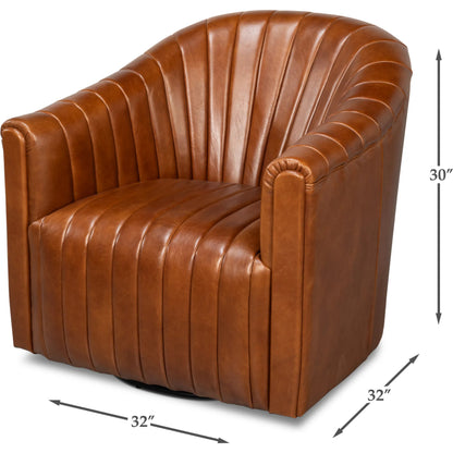 Essex Swivel Chair by Sarreid Ltd.. Made from cow leather in a traditional style.