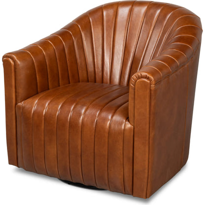 Essex Swivel Chair by Sarreid Ltd.. Made from cow leather in a traditional style.