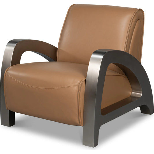 Carlisle Armchair by Sarreid Ltd.. Made from leather, stainless steel in a unique style.