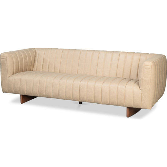 Denys Leather Sofa by Sarreid Ltd.. Made from rubber wood legs, leather in a unique style.