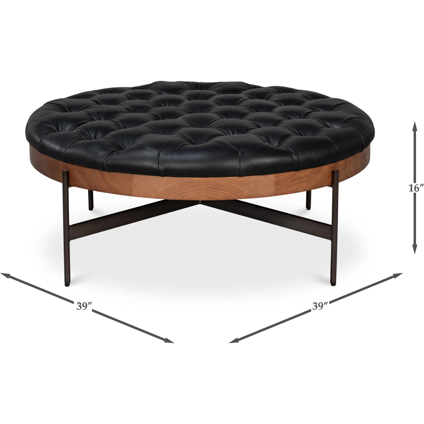 007 SI-2378485 | Additional Silo | Corbet Cocktail Ottoman by Sarreid Ltd. in onyx black. Made from ash wood, iron metal, leather, aged iron in a unique style.