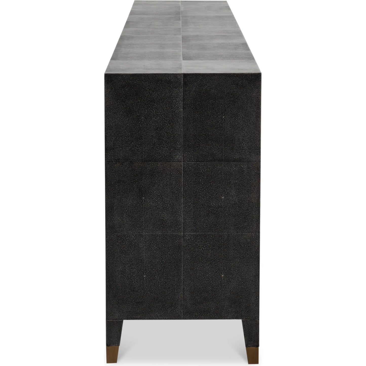 003 SI-2369150 | Additional Silo | Desmond Sideboard by Sarreid Ltd. in antique grey. Made from iron, leather, wood, antique grey blackstone, brass metal in a modern style.