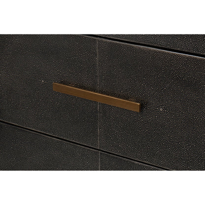 Desmond Sideboard by Sarreid Ltd. in antique grey. Made from iron, leather, wood, antique grey blackstone, brass metal in a modern style.