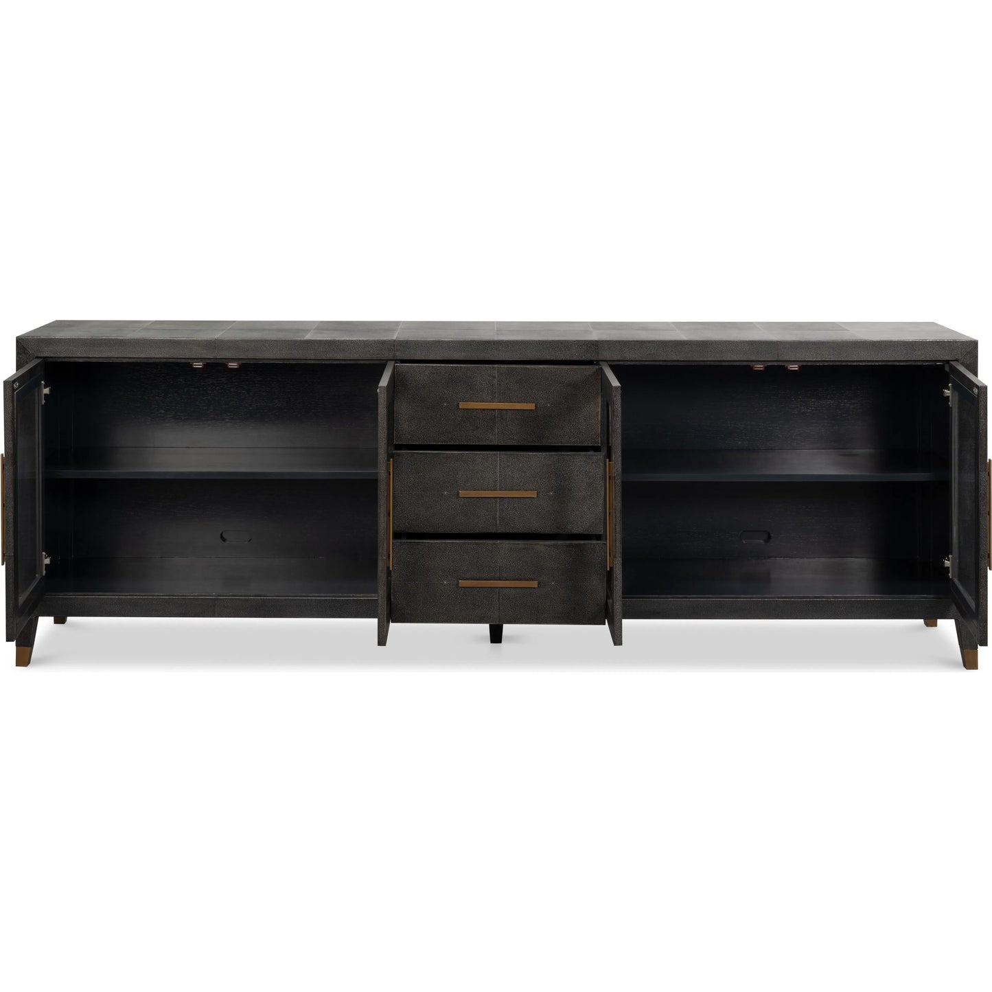 005 SI-2369150 | Additional Silo | Desmond Sideboard by Sarreid Ltd. in antique grey. Made from iron, leather, wood, antique grey blackstone, brass metal in a modern style.