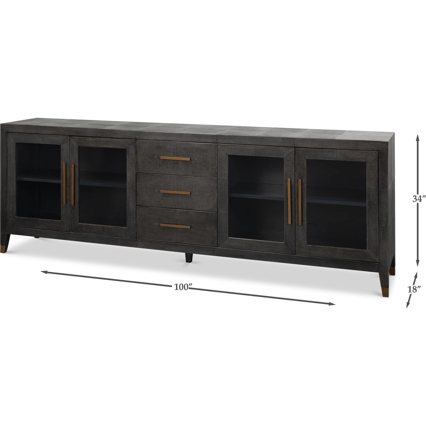 006 SI-2369150 | Additional Silo | Desmond Sideboard by Sarreid Ltd. in antique grey. Made from iron, leather, wood, antique grey blackstone, brass metal in a modern style.