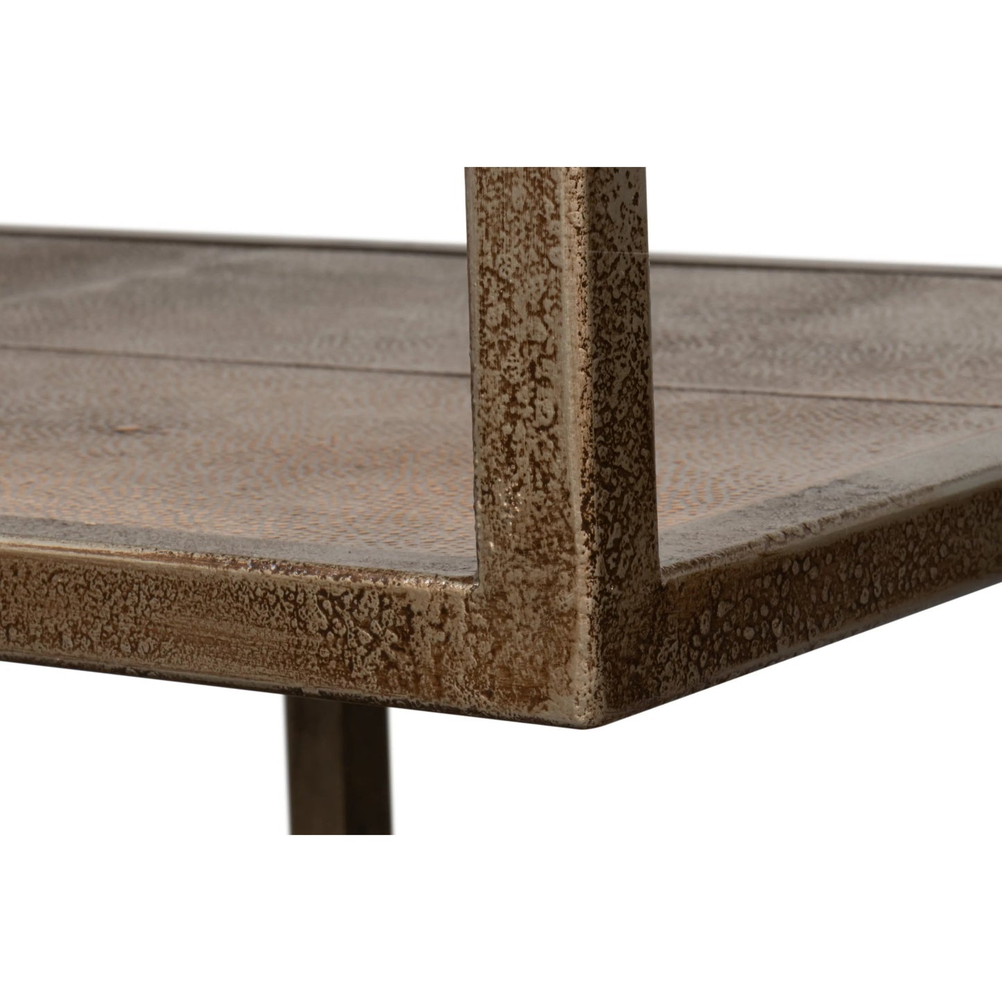 014 SI-2369147 | Closeup | Cullum Shagreen Console by Sarreid Ltd. in tawny brown. Made from iron, leather, wood, tawny brown shagreen, bronze frost in a traditional style.
