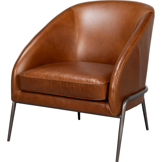 Simmons Leather Chair by Sarreid Ltd. in brown and havana brown leather, gun black iron. Made from unique in a unique style.