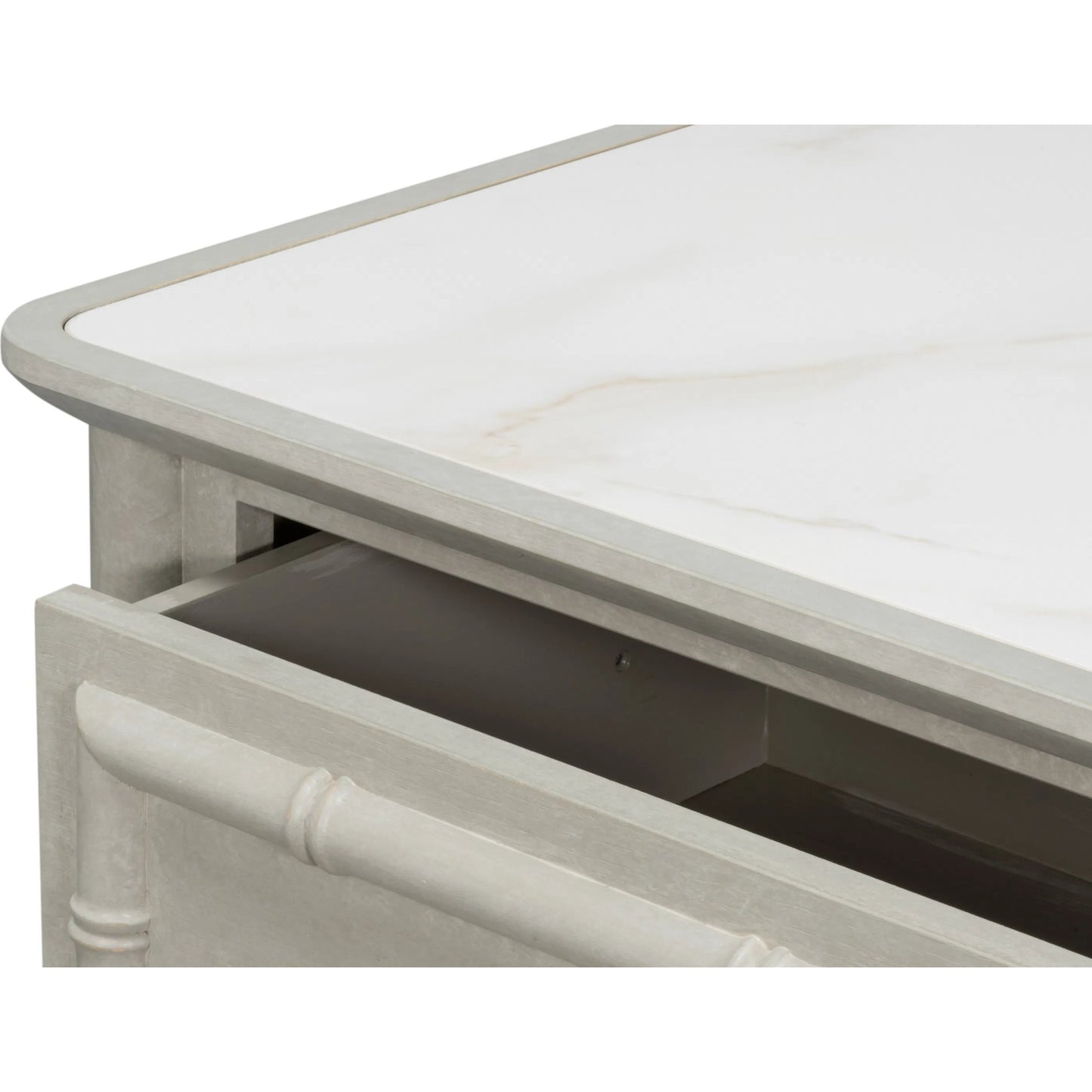 013 SI-2369169 | Closeup | Tortola Chest by Sarreid Ltd. in white porcelain, grigio serena pulit. Made from unique in a traditional style.