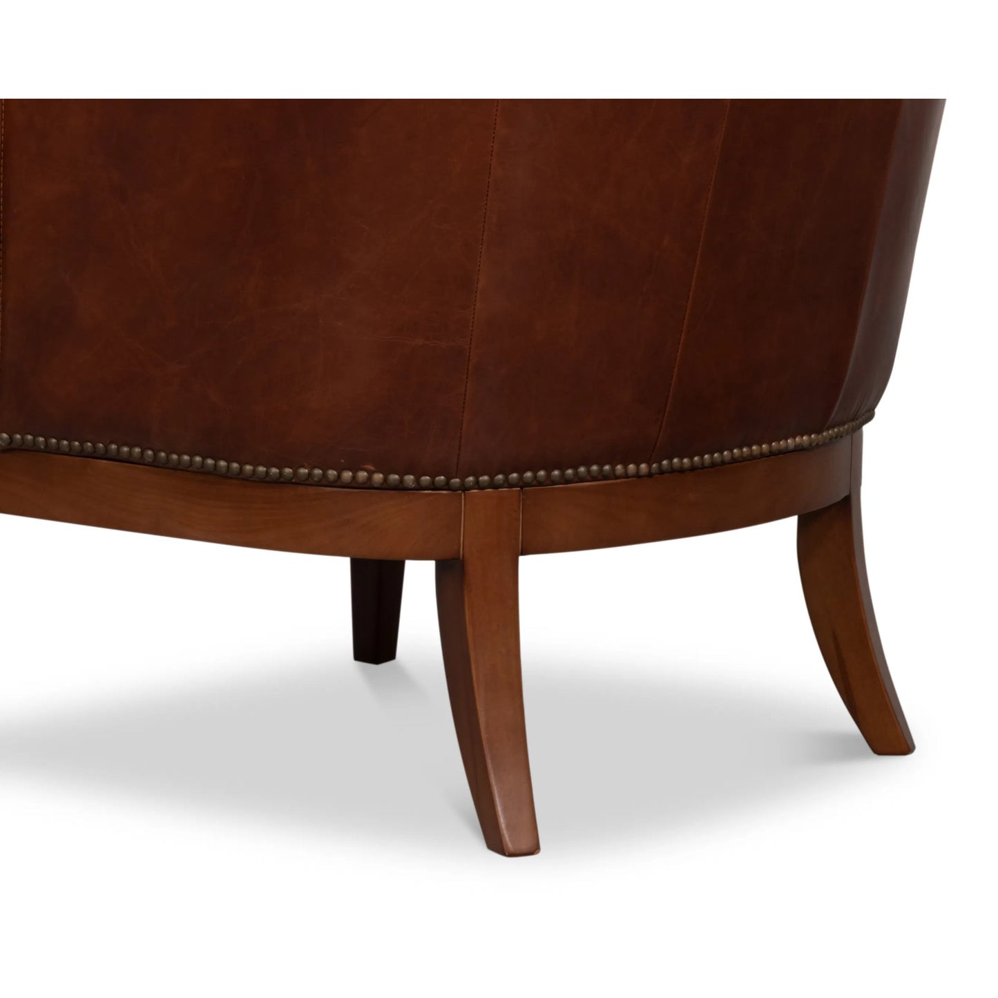 012 SI-2369167 | Closeup | Smithfield Wing Chair by Sarreid Ltd. in newark brown. Made from leather in a traditional style.