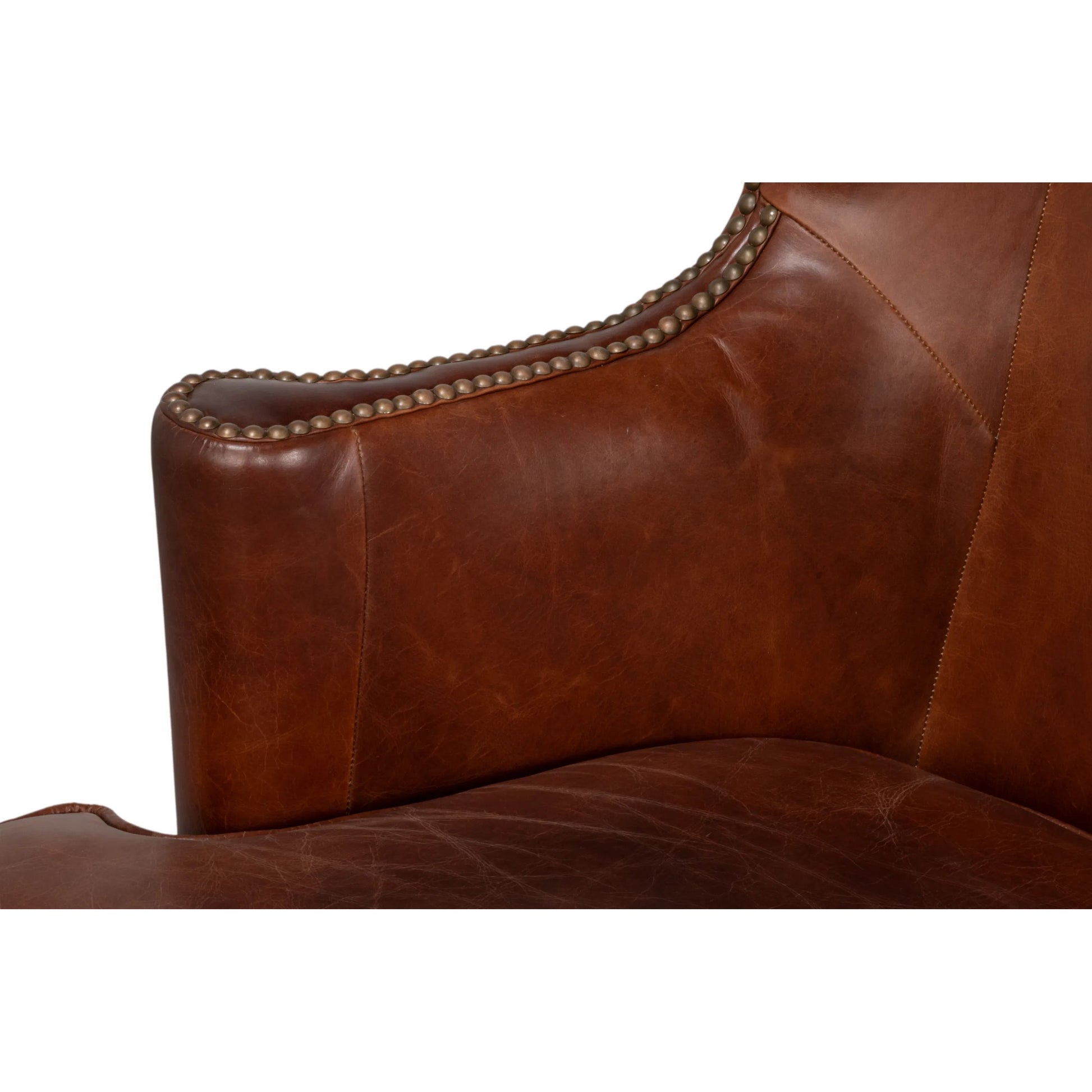 Smithfield Wing Chair by Sarreid Ltd. in newark brown. Made from leather in a traditional style.