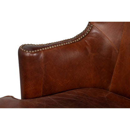 Smithfield Wing Chair by Sarreid Ltd. in newark brown. Made from leather in a traditional style.